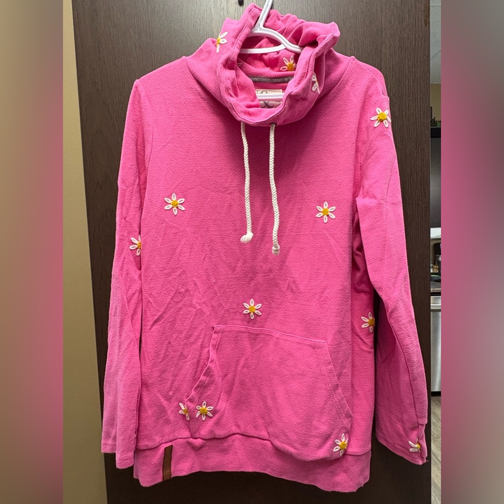Pink Daisy Embroidered cowl neck from ampersand ave